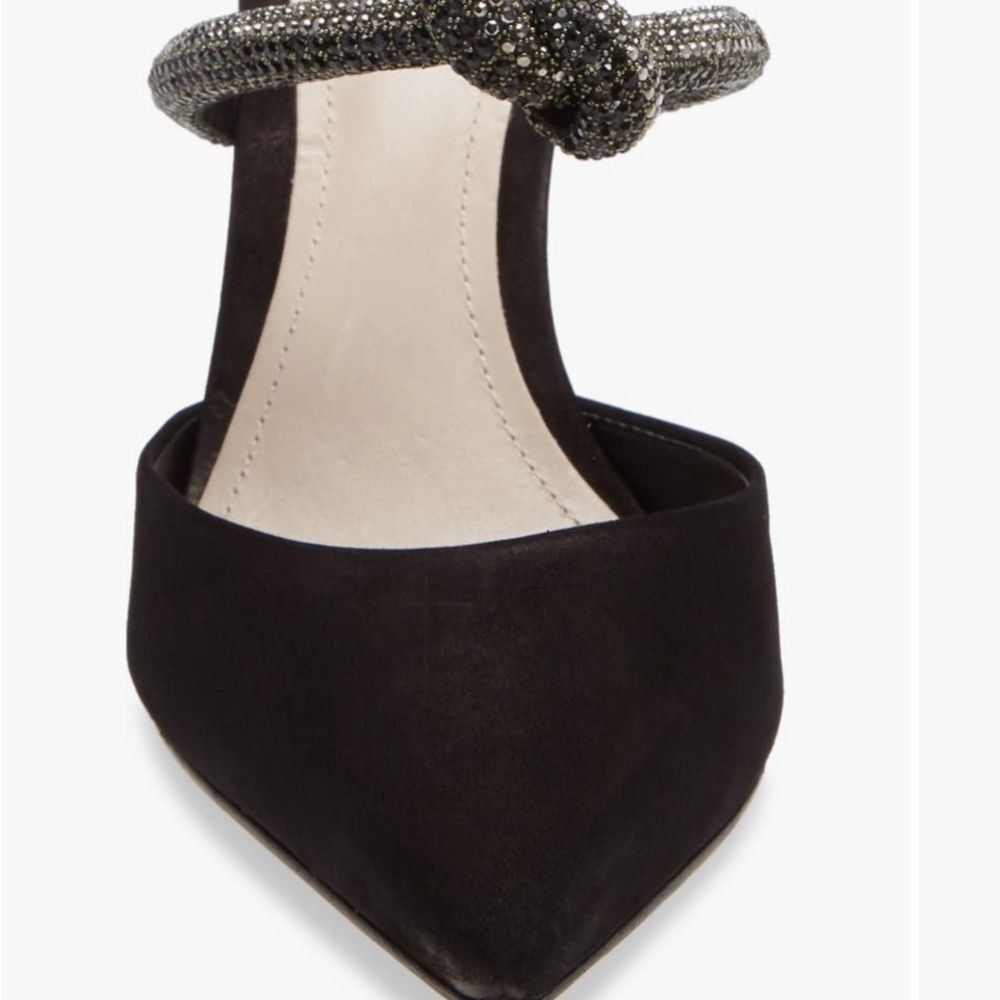 Schutz Black Suede Pearl Pointed Toe Mules Size 8. - Picture 2 of 7